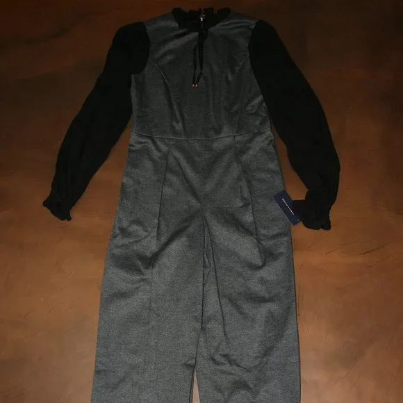 TOMMY HILFIGER Twofer Jumpsuit Sz 4 Herringbone Gray/Black NEW Straight Fit NWT - Picture 3 of 6